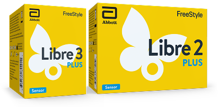 FreeStyle Libre 3 Plus sensor and FreeStyle Libre 2 Plus sensor product packaging